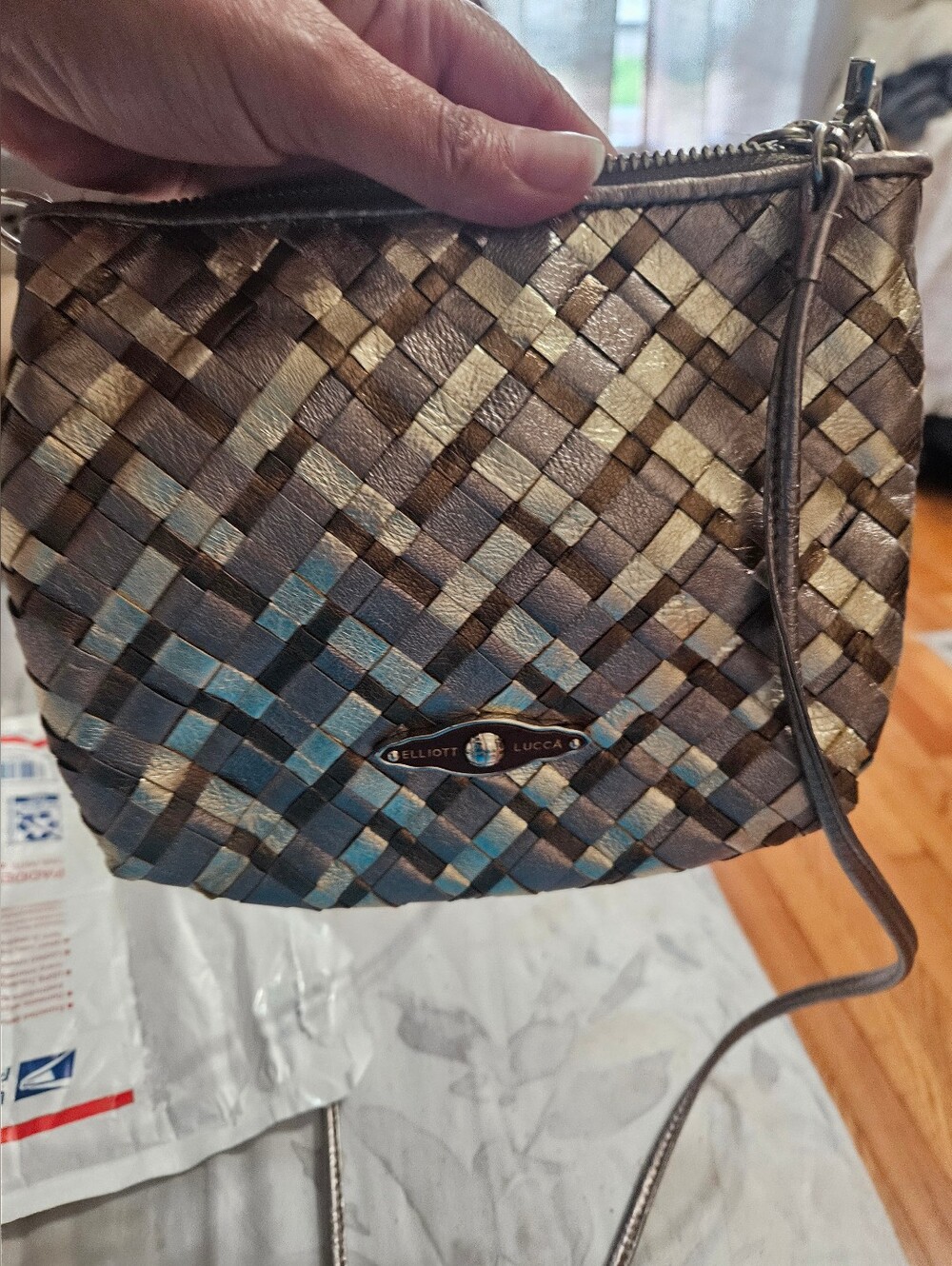 Elliott Lucca Metallic Woven Leather Crossbody Bag Clutch 3-Way Prestine - Picture 2 of 8